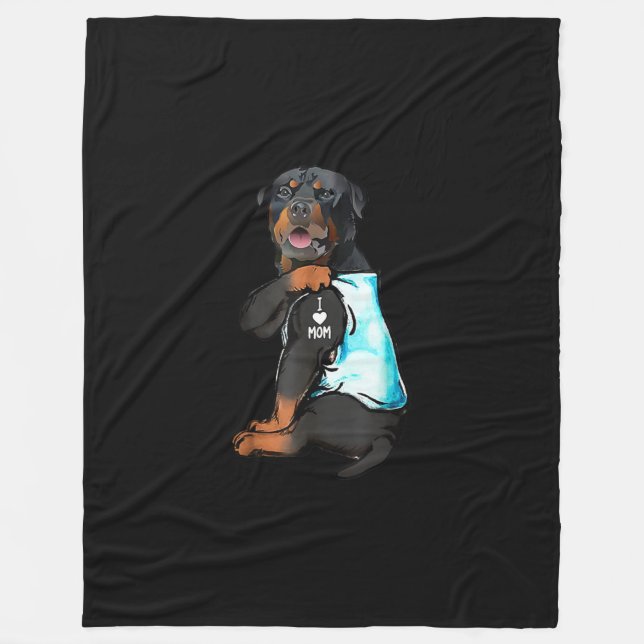Rottweiler I Love Mum Tattoo Fleece Blanket (Front)