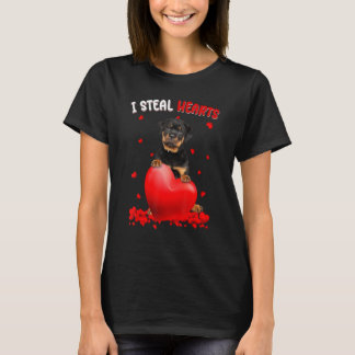 Rottweiler I Steal Hearts Cute Dog Hug Heart Valen T-Shirt