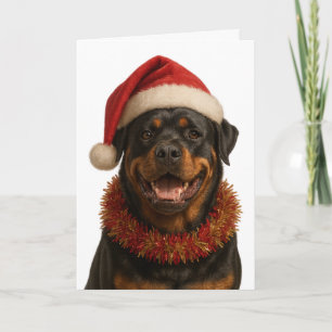Rottweiler in a Santa hat Christmas card