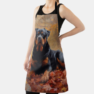 Rottweiler in Autumn Leaves Fall Inspire Apron