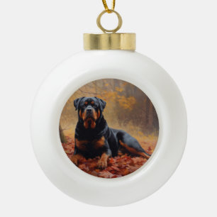 Rottweiler in Autumn Leaves Fall Inspire Ceramic Ball Christmas Ornament
