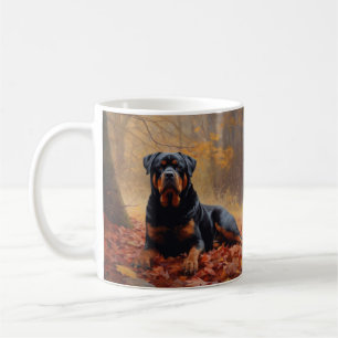 Rottweiler in Autumn Leaves Fall Inspire Coffee Mug