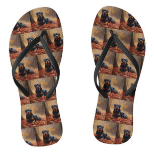 Rottweiler in Autumn Leaves Fall Inspire Flip Flops