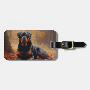Rottweiler in Autumn Leaves Fall Inspire Luggage Tag
