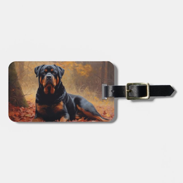 Rottweiler in Autumn Leaves Fall Inspire Luggage Tag (Front Horizontal)