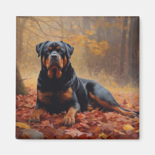 Rottweiler in Autumn Leaves Fall Inspire Magnet