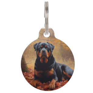 Rottweiler in Autumn Leaves Fall Inspire Pet Tag