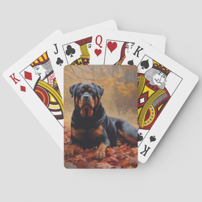Rottweiler in Autumn Leaves Fall Inspire Playing Cards (Back)