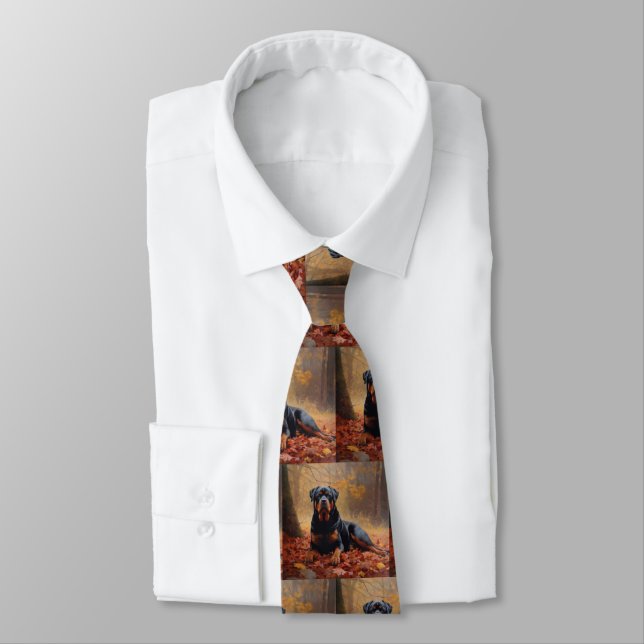 Rottweiler in Autumn Leaves Fall Inspire Tie (Tied)