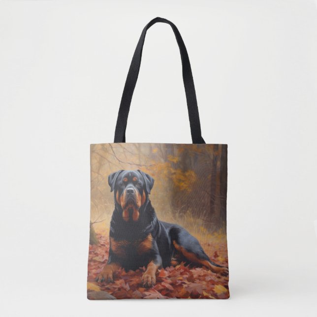 Rottweiler in Autumn Leaves Fall Inspire Tote Bag (Front)