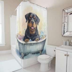 Rottweiler In Bathtub Watercolor Dog Art Shower Curtain
