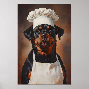 Rottweiler In Chefs Hat Poster, Funny Pet Poster