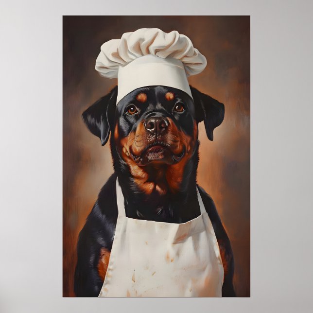 Rottweiler In Chefs Hat Poster, Funny Pet Poster (Front)