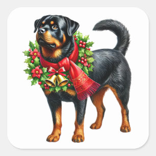 Rottweiler in Christmas Gear Square Sticker