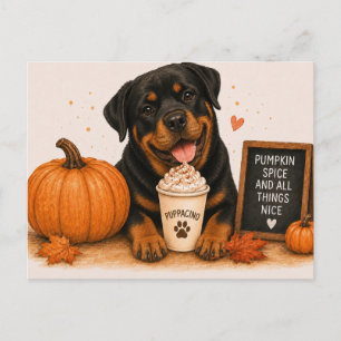 Rottweiler Inviting Pumpkin Spice Puppaccino Postcard