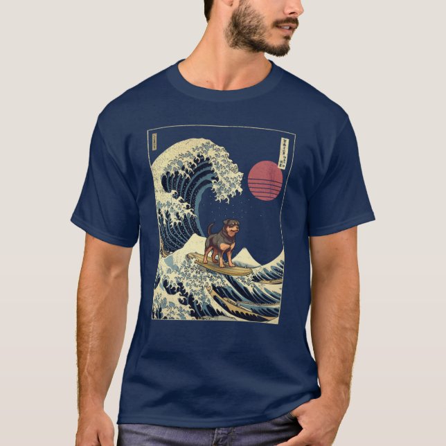 Rottweiler Kanagawa Japanese Surfing Wave girl T-Shirt (Front)
