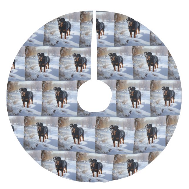 Rottweiler Let It Snow Christmas Brushed Polyester Tree Skirt (Front)