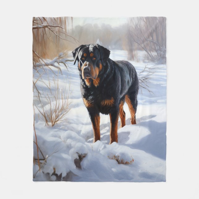 Rottweiler Let It Snow Christmas Fleece Blanket (Front)