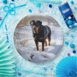 Rottweiler Let It Snow Christmas Paper Plate