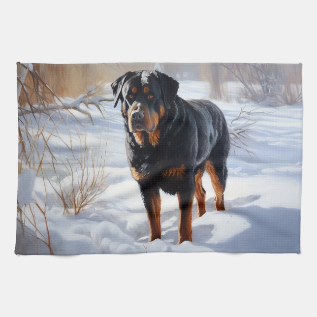 Rottweiler Let It Snow Christmas Tea Towel (Horizontal)