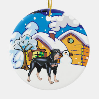 Rottweiler Log Cabin Ceramic Tree Decoration