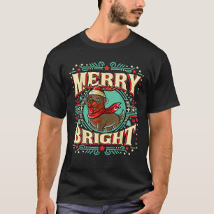 Rottweiler Merry Bright Christmas Santa Claus Dog  T-Shirt