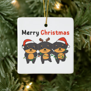 Rottweiler Merry Christmas Cute Dogs Holiday Ceramic Ornament