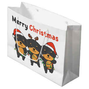 Rottweiler Merry Christmas Cute Dogs Holiday Large Gift Bag