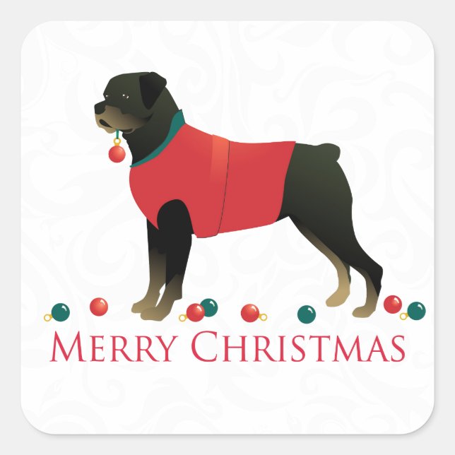 Rottweiler Merry Christmas Design Square Sticker (Front)