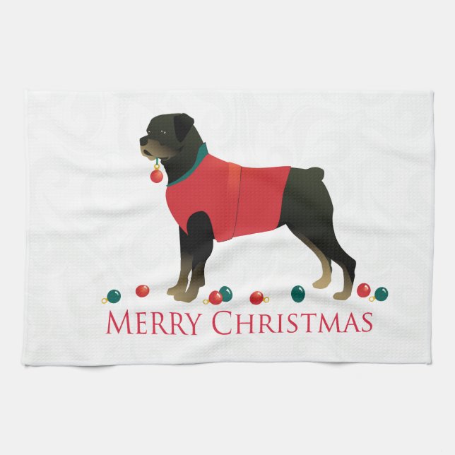 Rottweiler Merry Christmas Design Tea Towel (Horizontal)