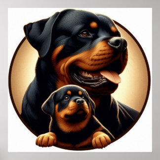 Rottweiler Mum and Puppy 03 5000X Poster