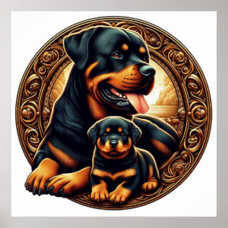 Rottweiler Mum and Puppy Poster