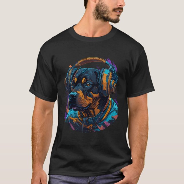 Rottweiler Mum Dj Powerful Rottie Face Dog Lover M T-Shirt (Front)