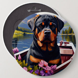 Rottweiler on a Paddle: A Scenic Adventure 6 Cm Round Badge