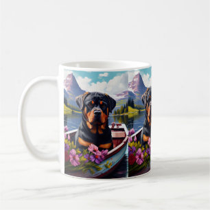 Rottweiler on a Paddle: A Scenic Adventure Coffee Mug