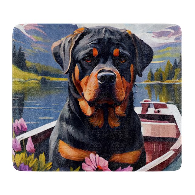 Rottweiler on a Paddle: A Scenic Adventure Cutting Board (Front)