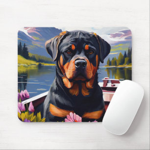 Rottweiler on a Paddle: A Scenic Adventure Mouse Mat