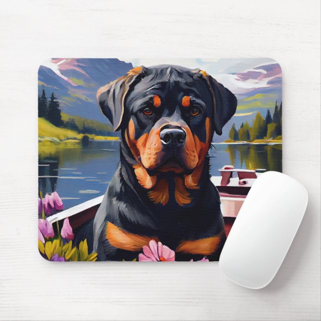 Rottweiler on a Paddle: A Scenic Adventure Mouse Mat (With Mouse)