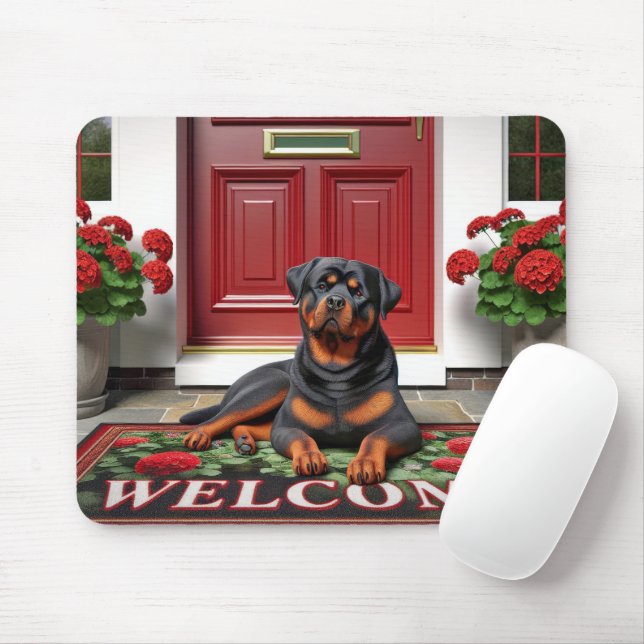 Rottweiler On a Welcome Doormat Mouse Mat (With Mouse)