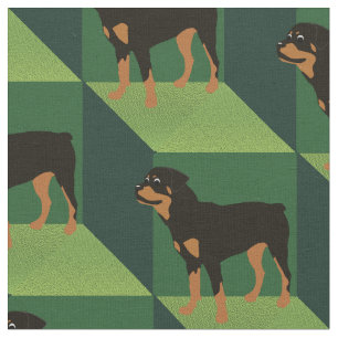 Rottweiler on Green Cubes Fabric