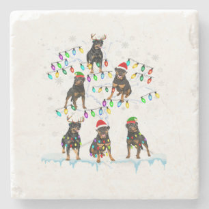 Rottweiler On Xmas Tree Reindeer Santa Dog Lover Stone Coaster
