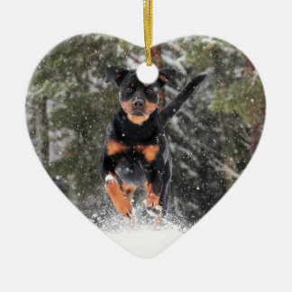 Rottweiler Ornament-Running In Winter Snow Ceramic Tree Decoration