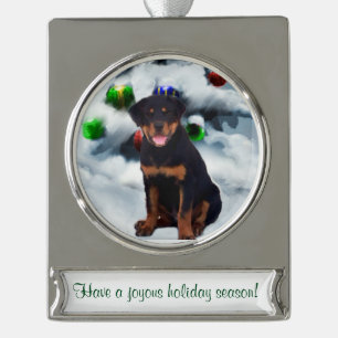 Rottweiler Personalised Christmas Silver Plated Banner Ornament