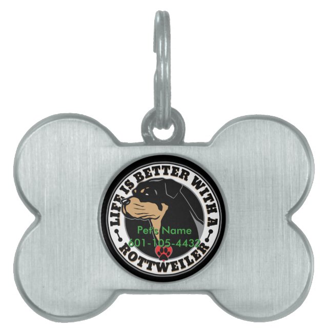 Rottweiler Personalised Life Is Better Pet ID Tag (Front)
