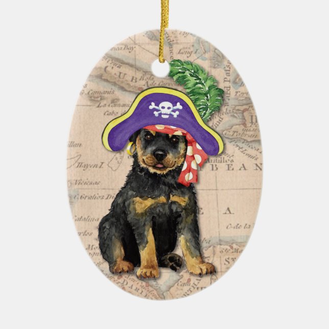 Rottweiler Pirate Ceramic Tree Decoration (Front)