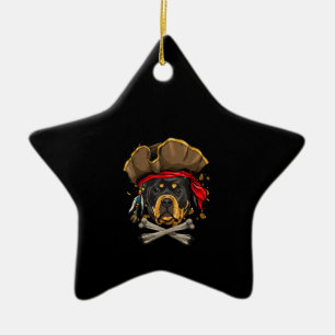 Rottweiler Pirate Dog Halloween Jolly Roger Gift . Ceramic Tree Decoration