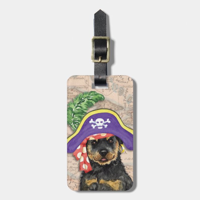Rottweiler Pirate Luggage Tag (Front Vertical)