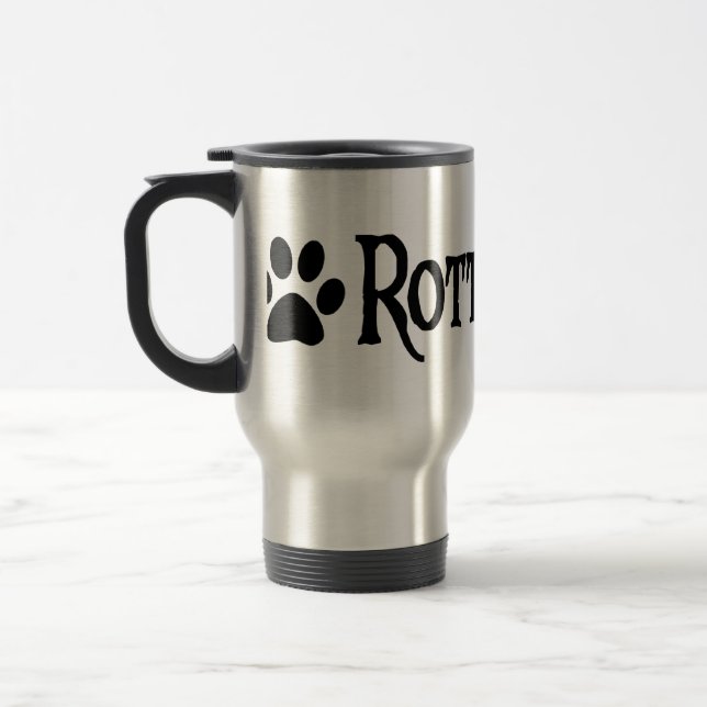 Rottweiler (pirate style w/ pawprint) travel mug (Left)
