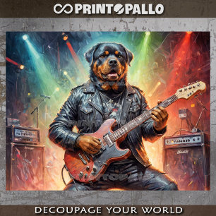 Rottweiler playing electric guitar on stage - tissue paper