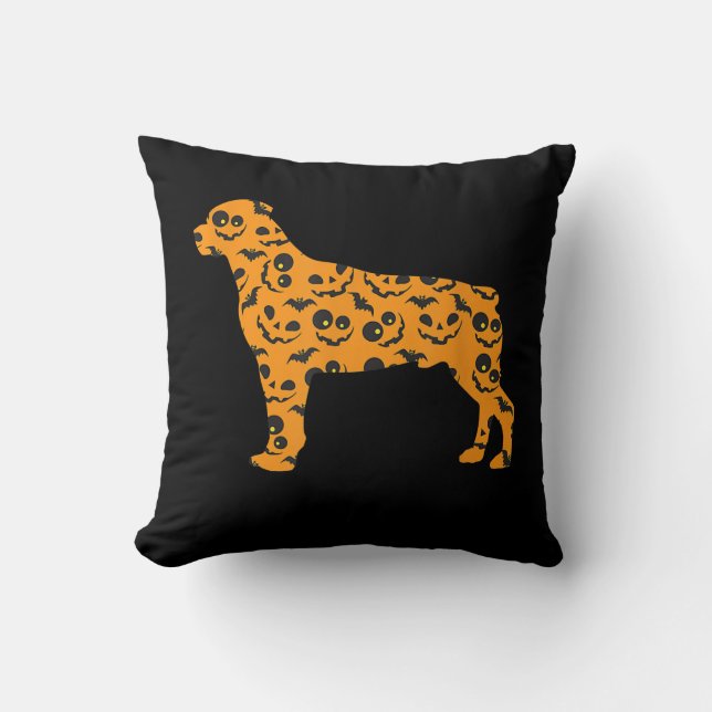 rottweiler pumpkin bat shape funny scary halloween cushion (Front)